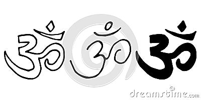 Collection of sacred sound symbol OM in doodle style. Happy Diwali. Om Mantra - sound of life, Buddhism, spiritual symbol, yoga, Vector Illustration