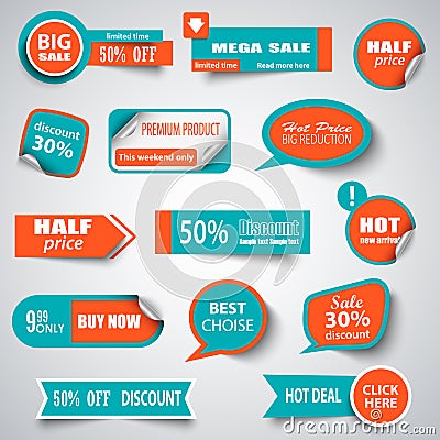 Collection sale pointers stickers and labels design elements template Vector Illustration