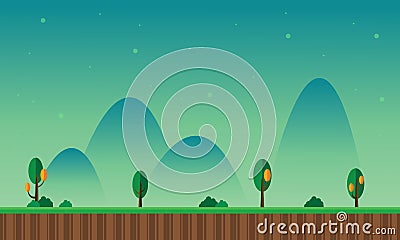 Collection scenery with green background Vector Illustration