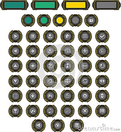 Sci-fi Robot Game Button Set Vector Illustration