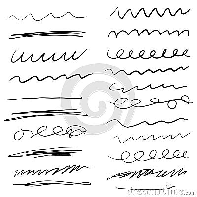 Collection of scribble design element of sketch underlines and signes. and textured strokes. Underline vector strokes Vector Illustration