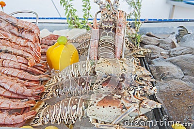 Collection of seafood on display in a restaurant Stock Photo