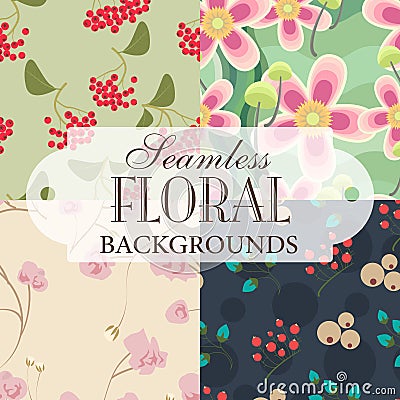 Collection of seamless backgrounds on the topic of floral patter Vector Illustration