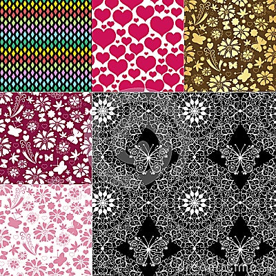 Collection seamless colorful patterns Vector Illustration