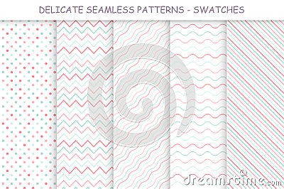 Collection of seamless delicate patterns. Soft colors Vector Illustration