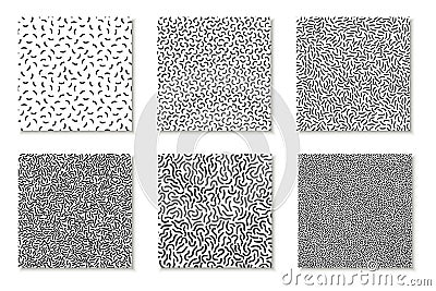 Collection of seamless memphis patterns, cards. Mosaic black and white textures. Fashion design 80 - 90s Vector Illustration