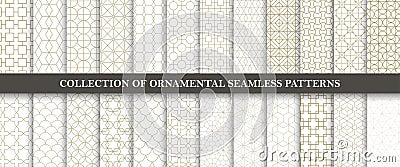 Collection of seamless ornamental vector patterns. Grid geometric oriental design. Vector Illustration