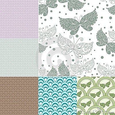 Collection seamless pastel patterns Vector Illustration