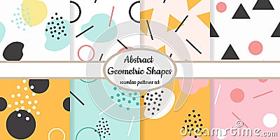 Collection of seamless patterns with abstract geometric shapes. Minimalistic simple trendy background Vector Illustration