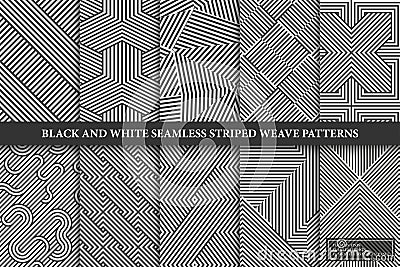 Collection of seamless weave geometric patterns. Black and white endless striped textures - creative monochrome Vector Illustration