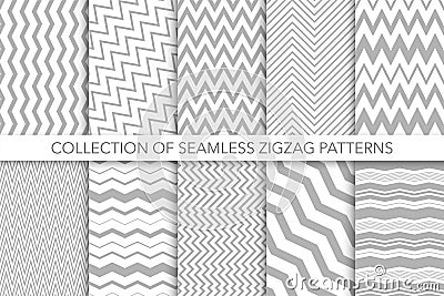 Collection of seamless zigzag patterns - vector geometric design. Classic striped textures. Vector Illustration