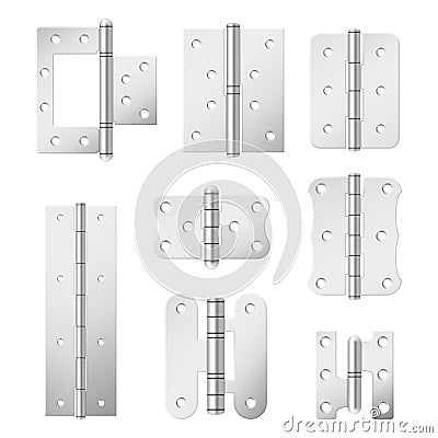 Collection section of steel door hinges vector illustration various metallic mortise equipment Vector Illustration