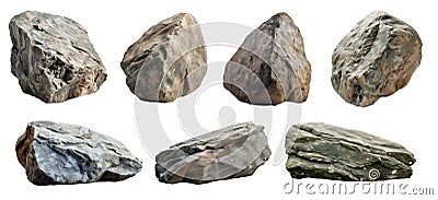 Collection set of big and long hard rock boulder stone on transparent background cutout, PNG Stock Photo