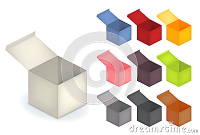 Collection set of 3d realistic open box in variety color Stock Photo