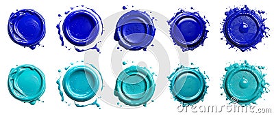 2 Collection set of dark light blue turquoise, wax seal stamp blob ink paint on transparent background cutout, PNG Stock Photo