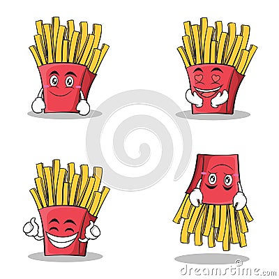 Collection set french fries cartoon character Vector Illustration