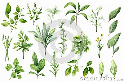 Collection set graphic sage health drawing background art oregano white illustration element Cartoon Illustration