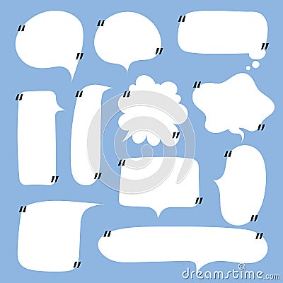 Collection set of hand drawing line frame border, blank speech bubble balloon with quotation marks, think, speak, talk, text box Vector Illustration