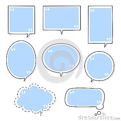 Collection set of hand drawing line frame border, speech bubble balloon with quotation marks, think, whisper, speak, talk Vector Illustration