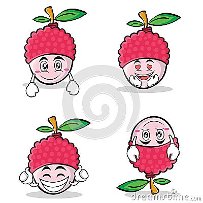 Collection set lychee cartoon character style Vector Illustration