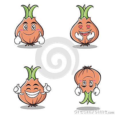 Collection set onion character cartoon Vector Illustration