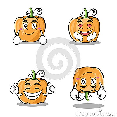 Collection set pumpkin character cartoon style Vector Illustration