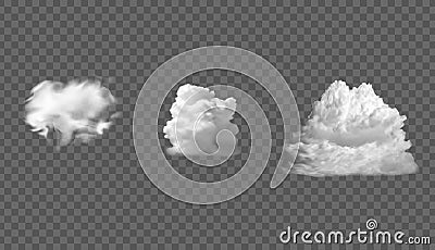 Collection set of realistic white clouds on a transparent background. Vector Illustration