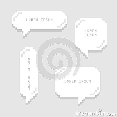 Collection set of retro 8 bit pixel sweet cute black and white color speech bubble balloon think,speak,talk,template Vector Illustration