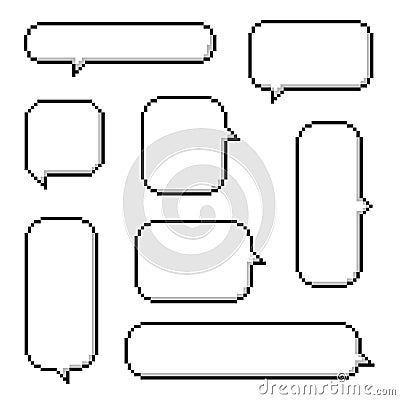 collection set of retro game 8bit pixel speech bubble balloon black and white color Vector Illustration