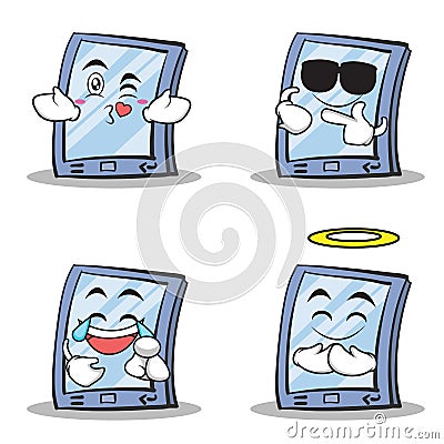 Collection set tablet character cartoon style Vector Illustration