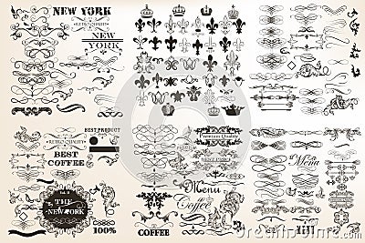 Collection or set of vector vintage flourishes for design Stock Photo