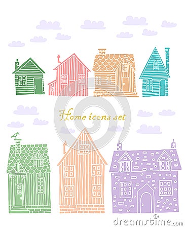 Collection of seven colored houses vector image Stock Photo