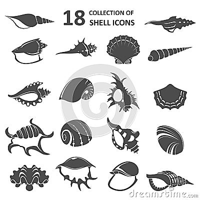 Collection of shell icons Vector Illustration