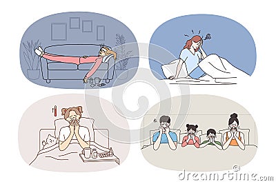 Bundle of sick people struggle with covid-19 Vector Illustration