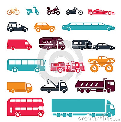 Signs presenting different means of transportation. Vector Illustration