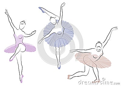 Collection. Silhouette of a cute lady, she is dancing ballet. The girl has a beautiful figure. Woman ballerina. Vector Cartoon Illustration