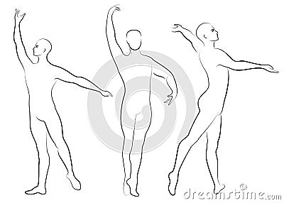 Collection. Silhouette of a slim guy, male ballet dancer. The artist has a beautiful slim figure, strong body. The man is dancing Cartoon Illustration