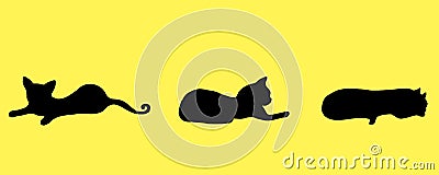 Collection silhouette three black small, funny, playful kitten, Vector Illustration