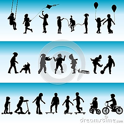 Collection of silhouettes of children playing Vector Illustration