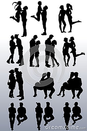 Collection of silhouettes of couples of people Stock Photo