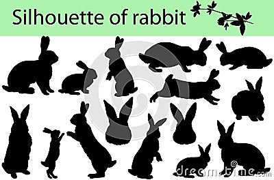 Collection of silhouettes of rabbits and its cubs Vector Illustration