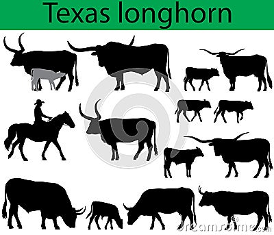 Texas longhorn cattle silhouettes Vector Illustration