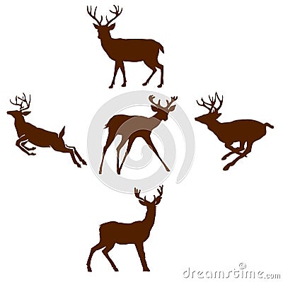 Collection of silhouettes of wild animals - the deer family Stock Photo