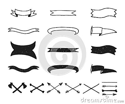 Collection of simple doodles frames, ribbons, tapes Vector Illustration