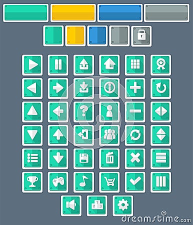 Simple Flat Game Button Set Vector Illustration