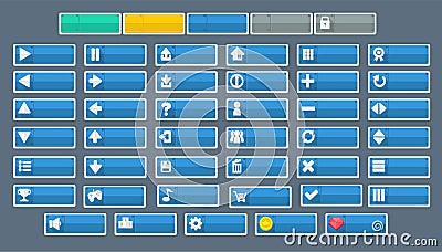 Simple Flat Game Button Set Vector Illustration