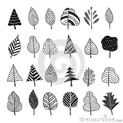 Collection of simple trees and leaves design. Vector illustration decorative design Vector Illustration