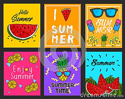 Collection of Six Bright Summer Card Poster Layout Vector Design Vector Illustration