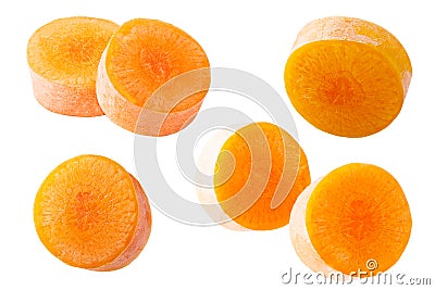 Collection slices carrots isolated on white Stock Photo