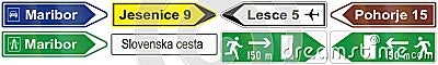 Collection of Slovenian Guide Road Signs Stock Photo